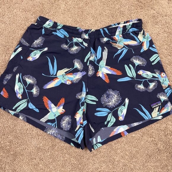 Patagonia Pants - Patagonia Shorts Womens S Blue Pann Parrots Navy Nylon Drawstring Tropical Swim